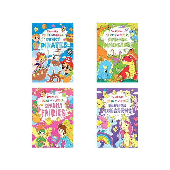 Picture of SMART KIDS COLOR BY NUMBER SET OF 4 (RAINBOW UNICORNS, SPARKLY FAIRIES, PESKY PIRATES, & AWESOME DINOSAURS)